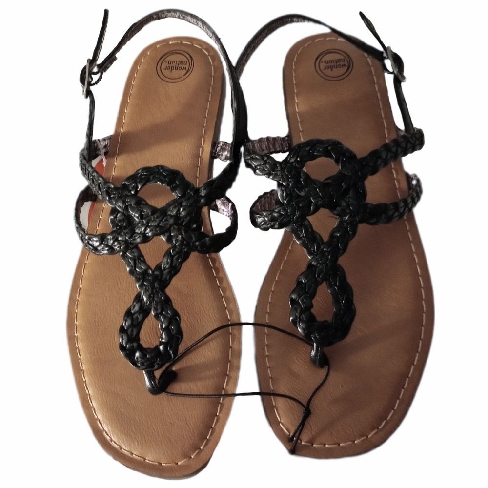 NWT Black Braided Rope Sandals sz 3 Big Girls Wonder Nation